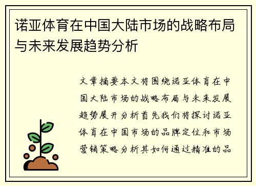 诺亚体育在中国大陆市场的战略布局与未来发展趋势分析